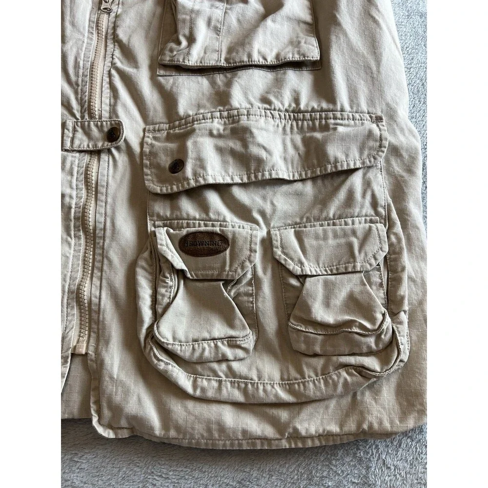 Vintage Browning 90's Multi Pocket Hunting Fishing Utility Vest  Khaki Tan XL